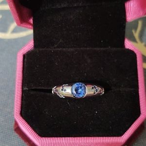 925 silver butterfly sapphire blue ring